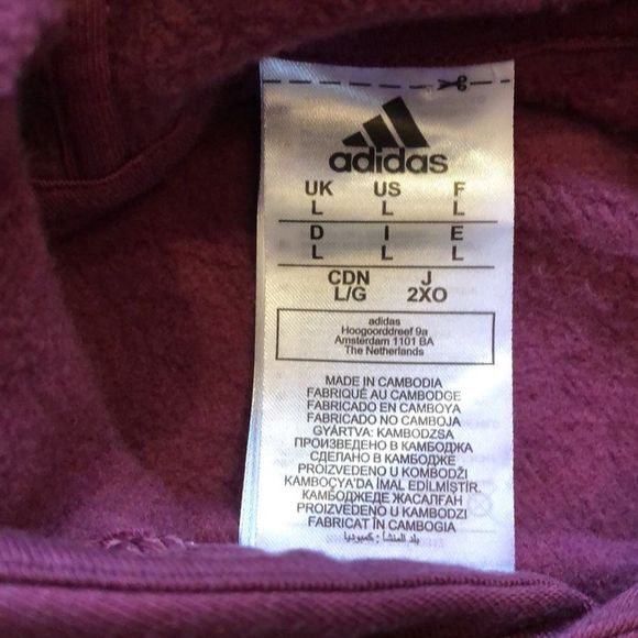 ADIDAS Pullover Hoodie with ADIDAS Logo Burgundy and White Sz Large NWOT - Picture 4 of 8